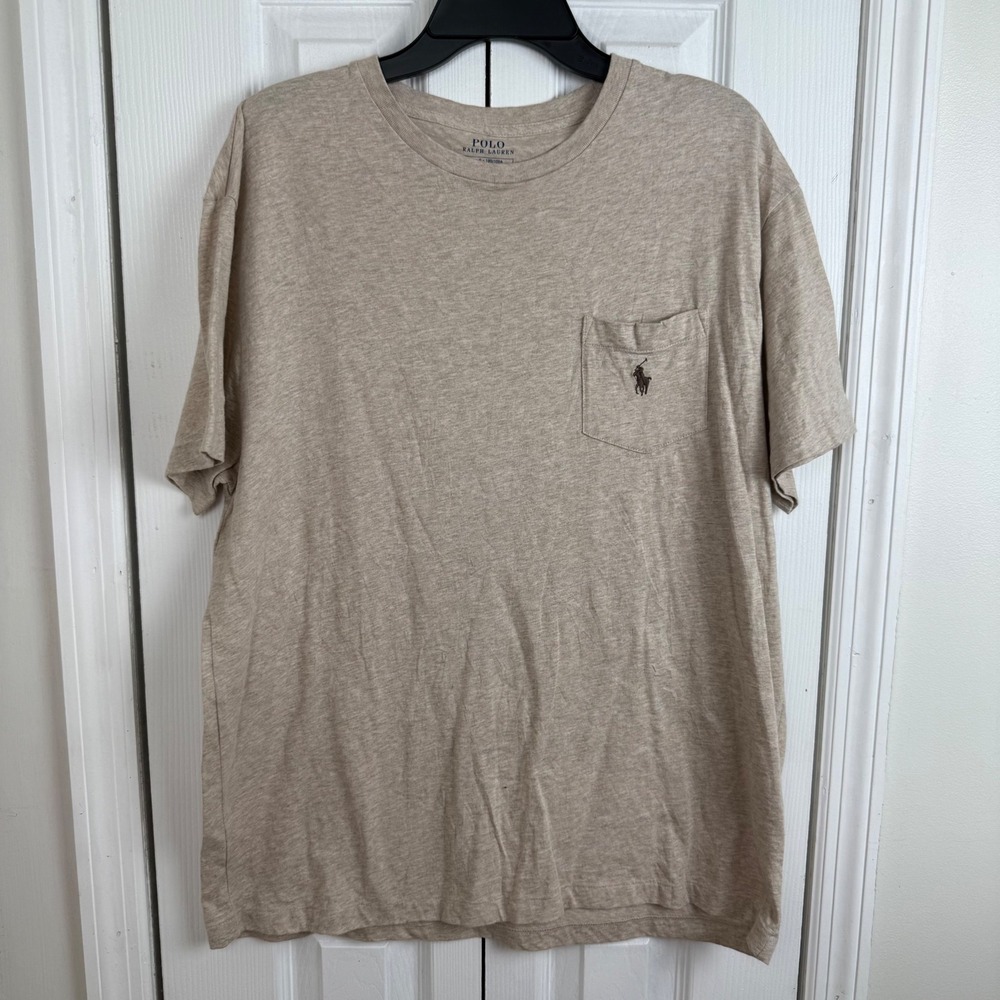 Polo Ralph Lauren Mens Classic Fit Pocket T-Shirt Tan Beige Heather Large L